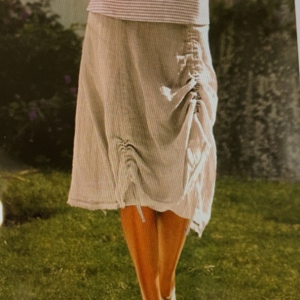 Eileen Fisher Linen Cocoa A-line Pull Cord Skirt Size L